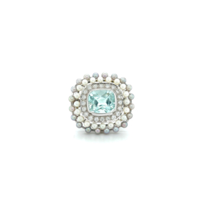 "Sparkling" - Brosche mit Perlen, Diamanten & Aquamarin