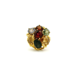"Rainbow Flower" - Gelbgold Ring mit Farbsteinen