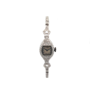 "Longines" - Art Déco Damen Armbanduhr Palladium mit Diamanten