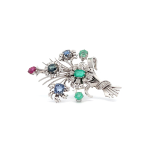 "Fancy Flower" - Brosche mit Diamanten, Rubinen, Saphiren & Smaragden
