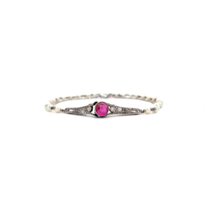 "Elégance" - Antikes Armband mit Diamanten, Rubinen & Perlen