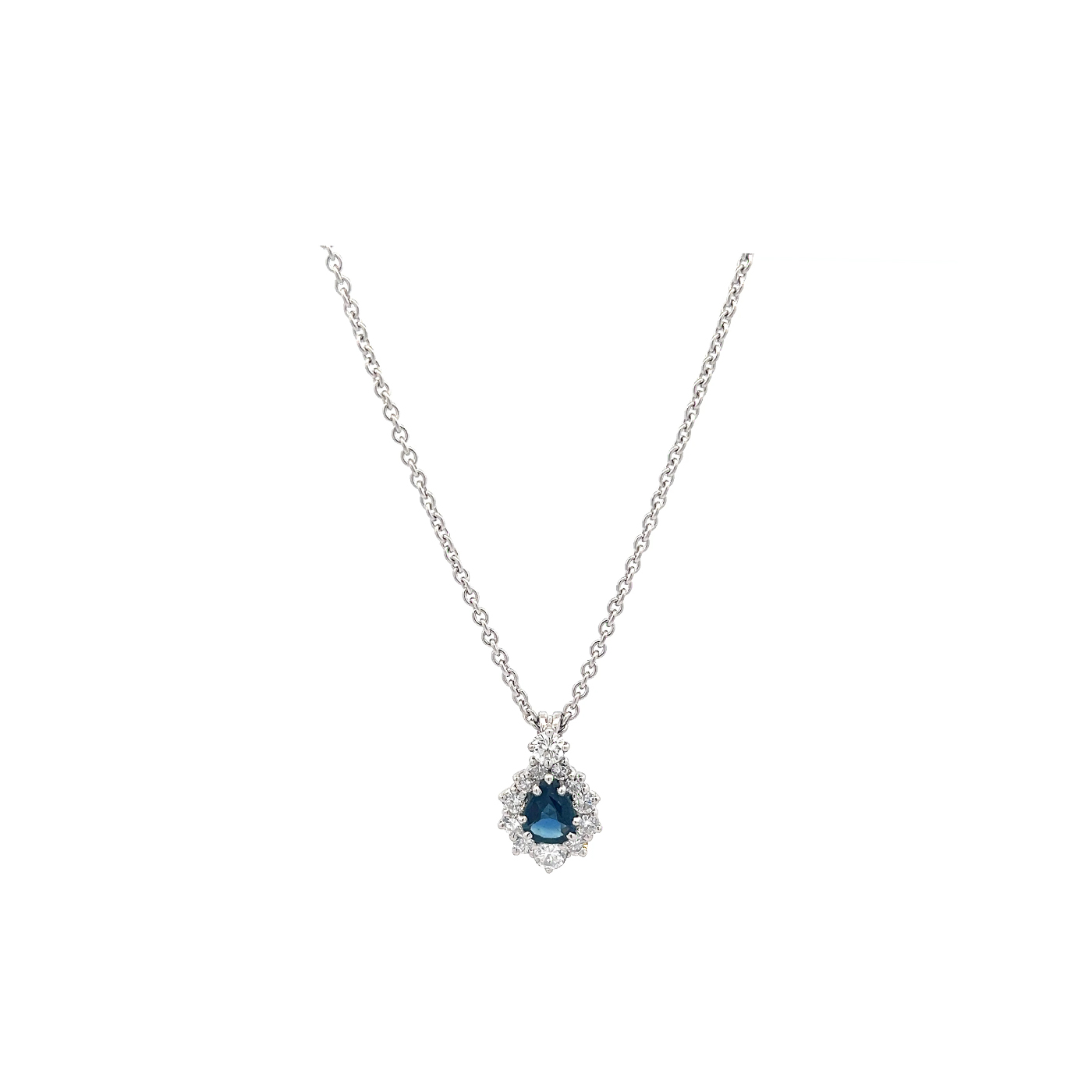 "Deep Blue" - Saphir Anhänger mit Brillanten & Weißgold Kette