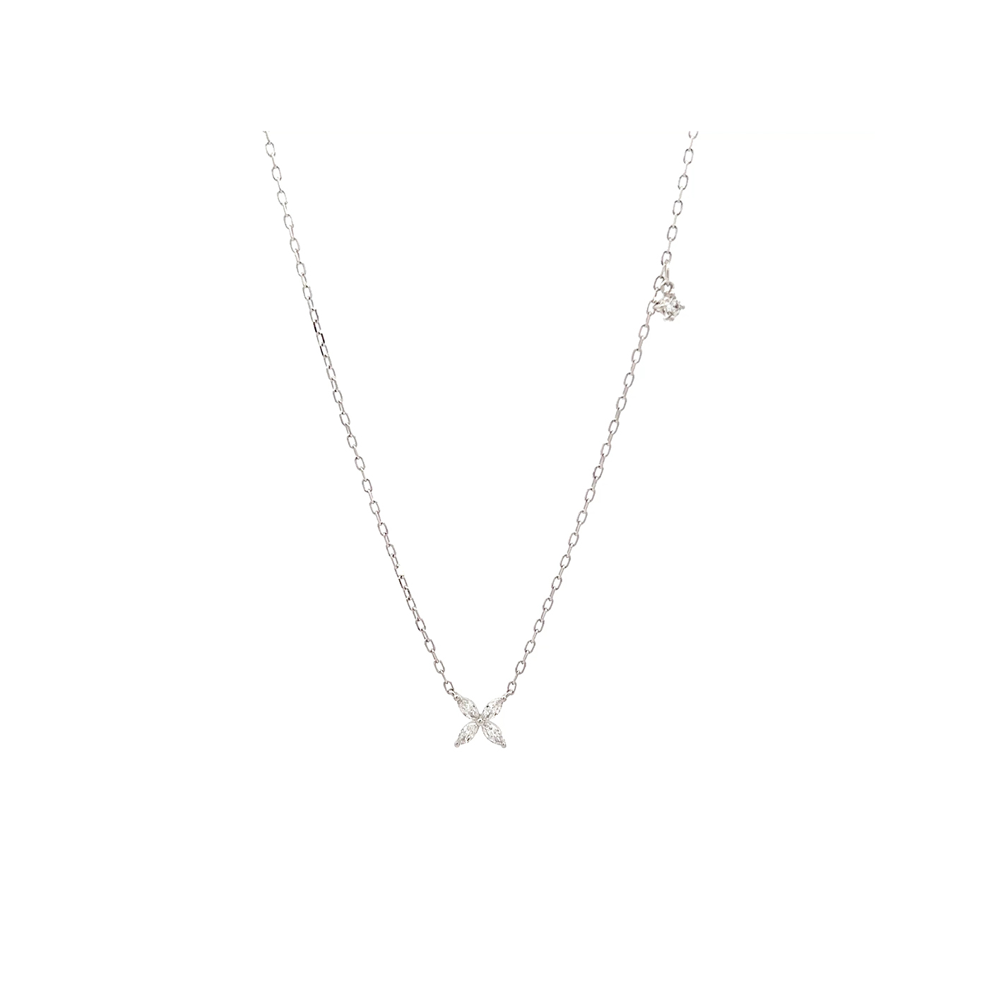 "Navette & Brillant" - Weißgold Collier mit Diamanten 0.20 ct.