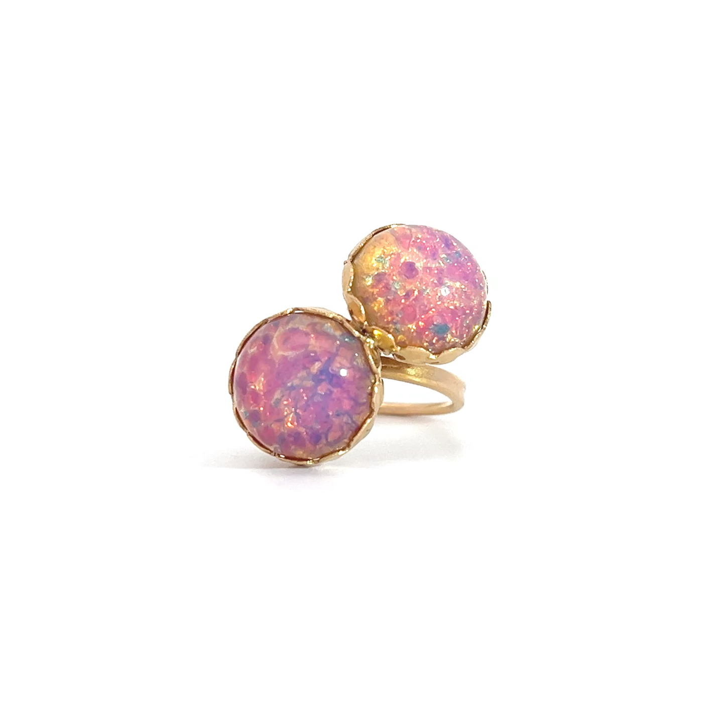 "Pink fire" - Vintage Ring 18 Karat Gold geschmückt von zwei Feueropalen