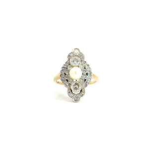 "Perla Navette" - Art Déco Ring 18 Karat Gold