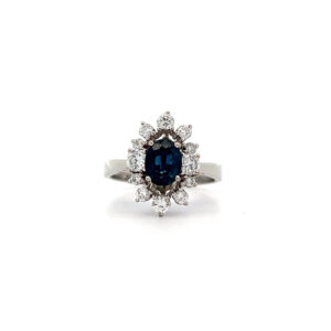 "Sparkling blue Flower" - 18 Karat Weißgold Ring mit Saphir