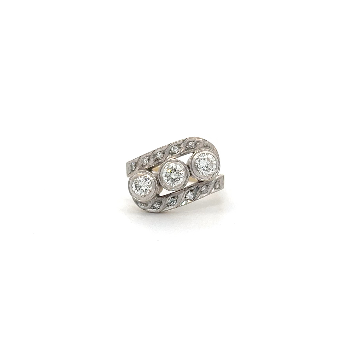 "Three sparkling diamonds" - Vintage Ring in 14 Karat Gelbgold/Weißgold