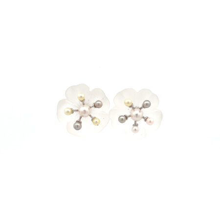 "Fleur de Perle" - Blüten Ohrstecker 14 Karat Weißgold