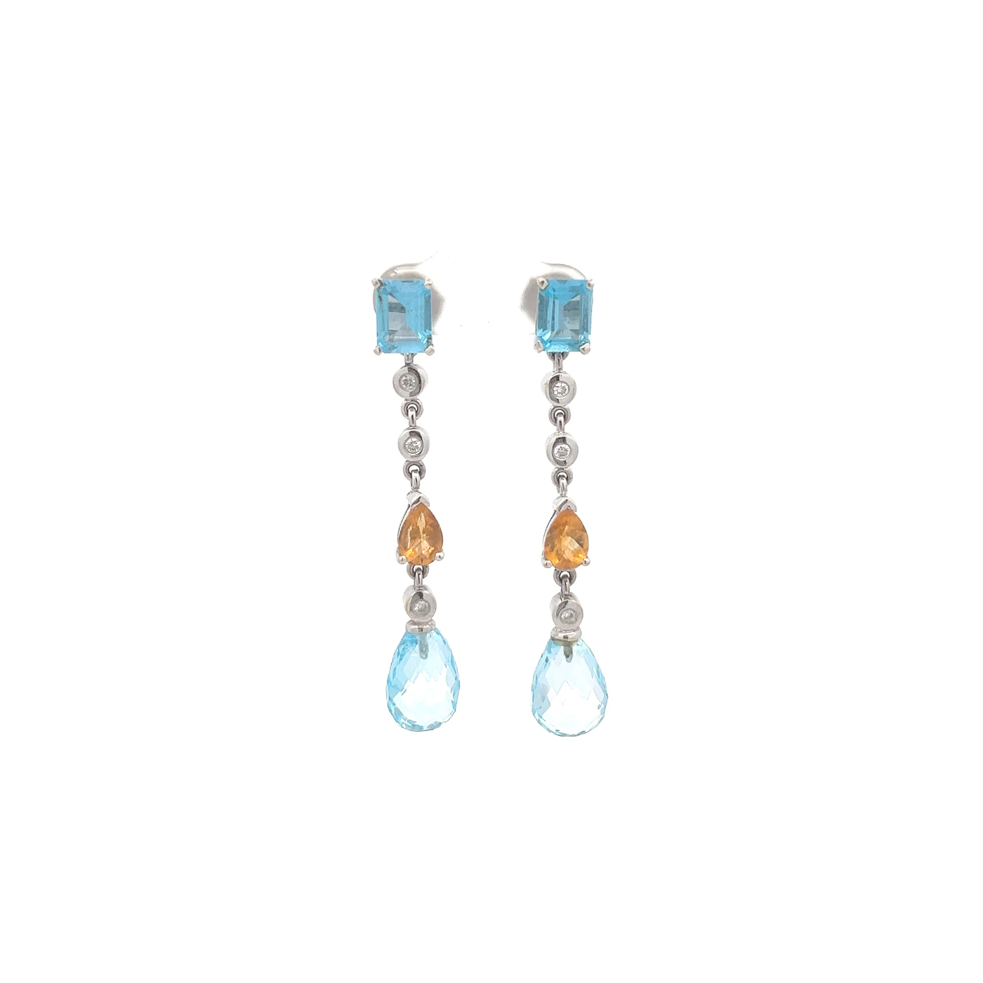 "Brillantes Blau" - 18 Karat Weißgold Ohrhänger mit Blautopas & Amethyst