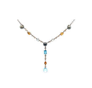 "Farbenfrohe Girlande" - 18 Karat Weißgold Farbstein Collier