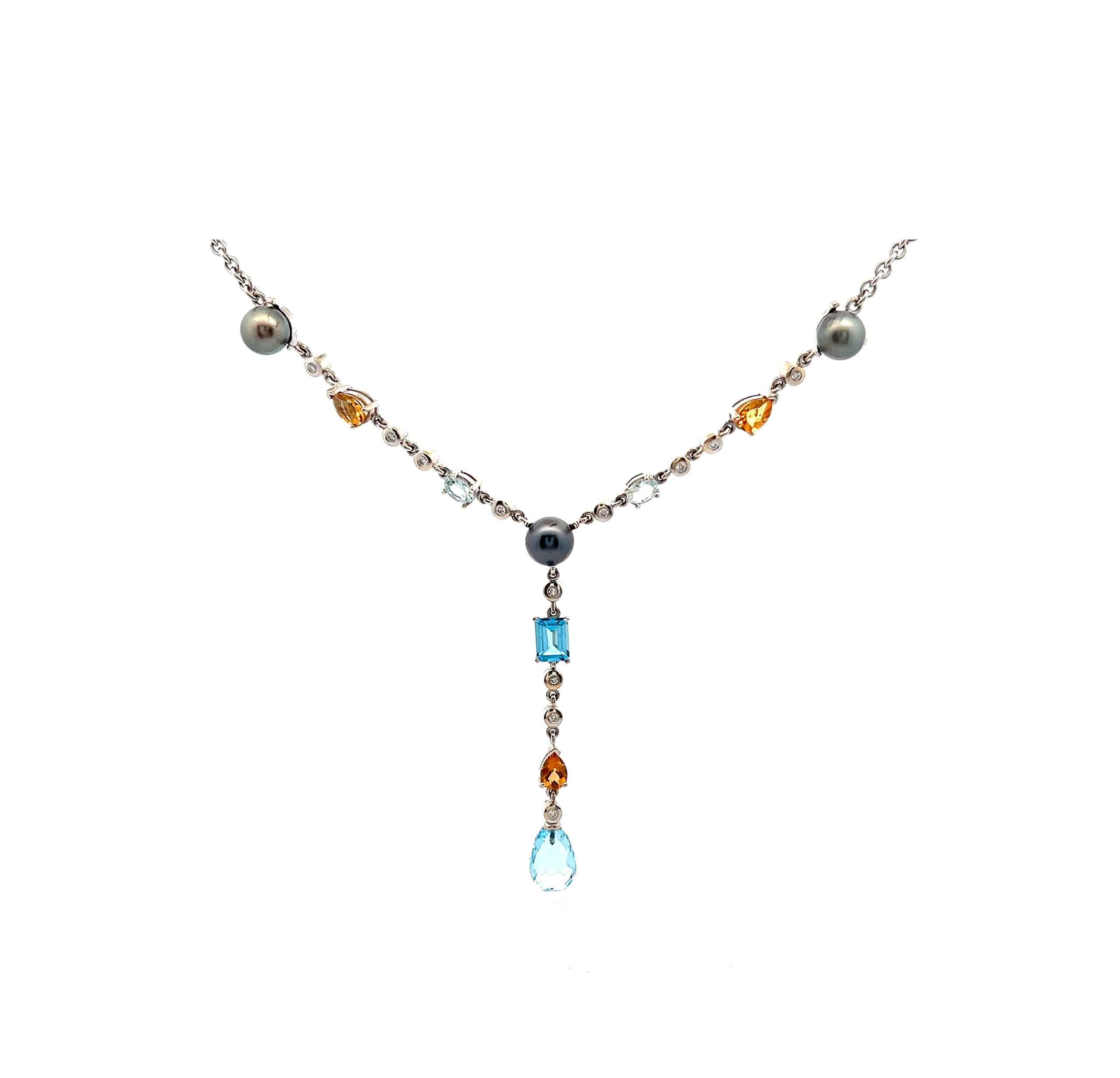 "Farbenfrohe Girlande" - 18 Karat Weißgold Farbstein Collier