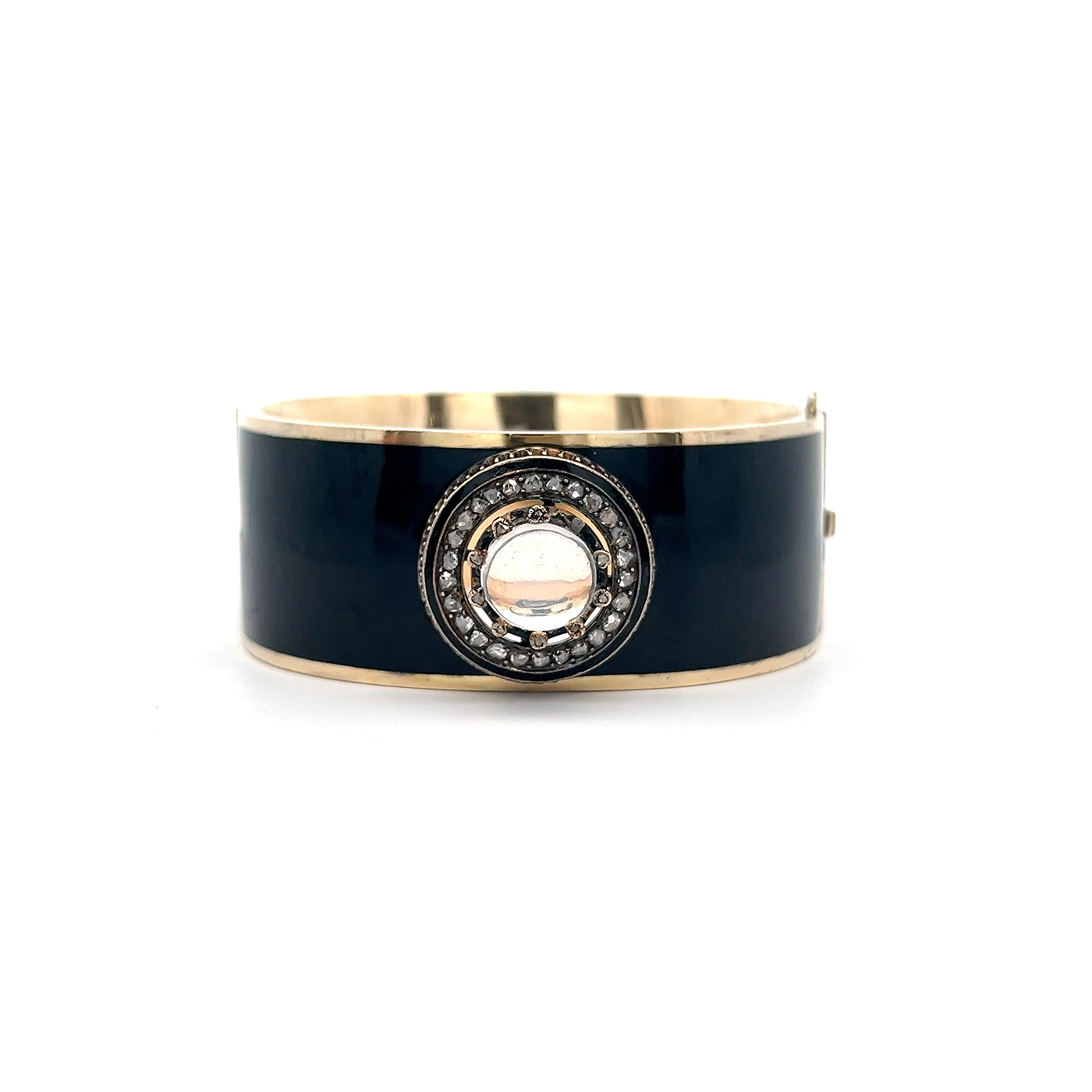 "Nachtglanz" - Mondstein Armreif 14 Karat Gold emailliert