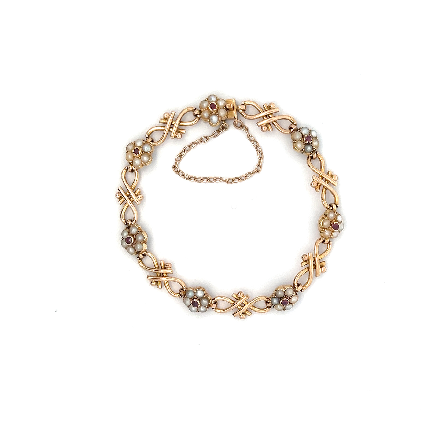 "Perlenblüten" - Antikes Armband mit Blüten in 15 Karat Gelbgold