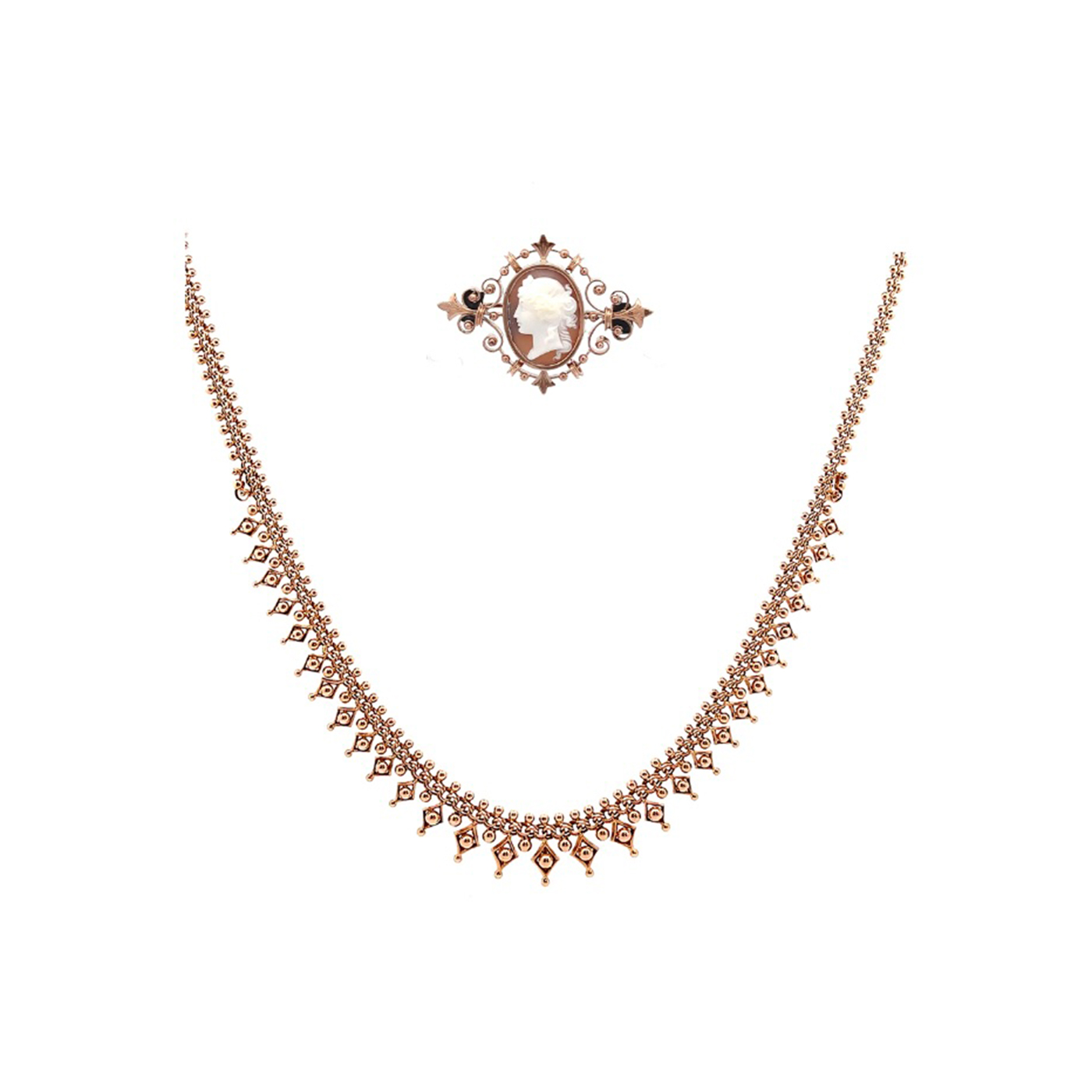 "Golden Embrace" - Antikes Collier mit Brosche Roségold vergoldet