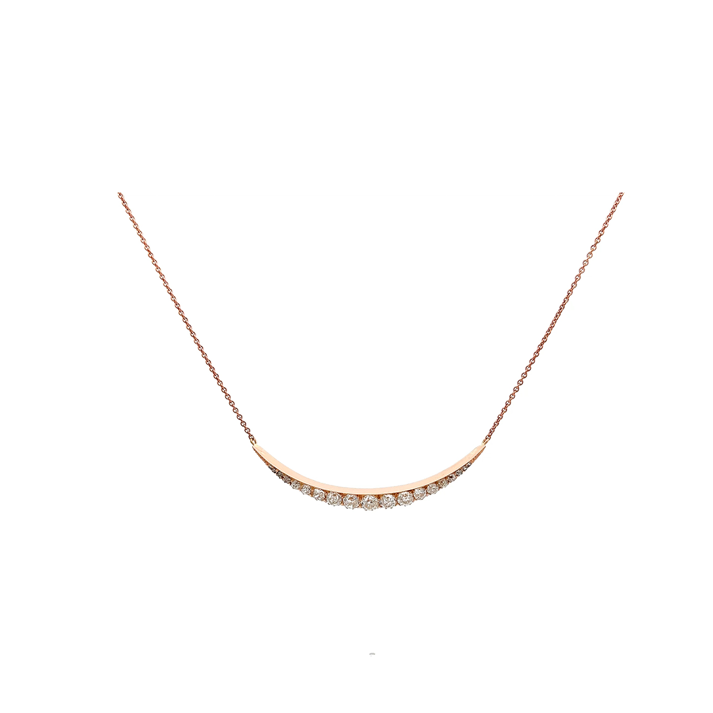 "Halbmondlicht" - 14 Karat Roségold Collier mit Altschliff Diamanten