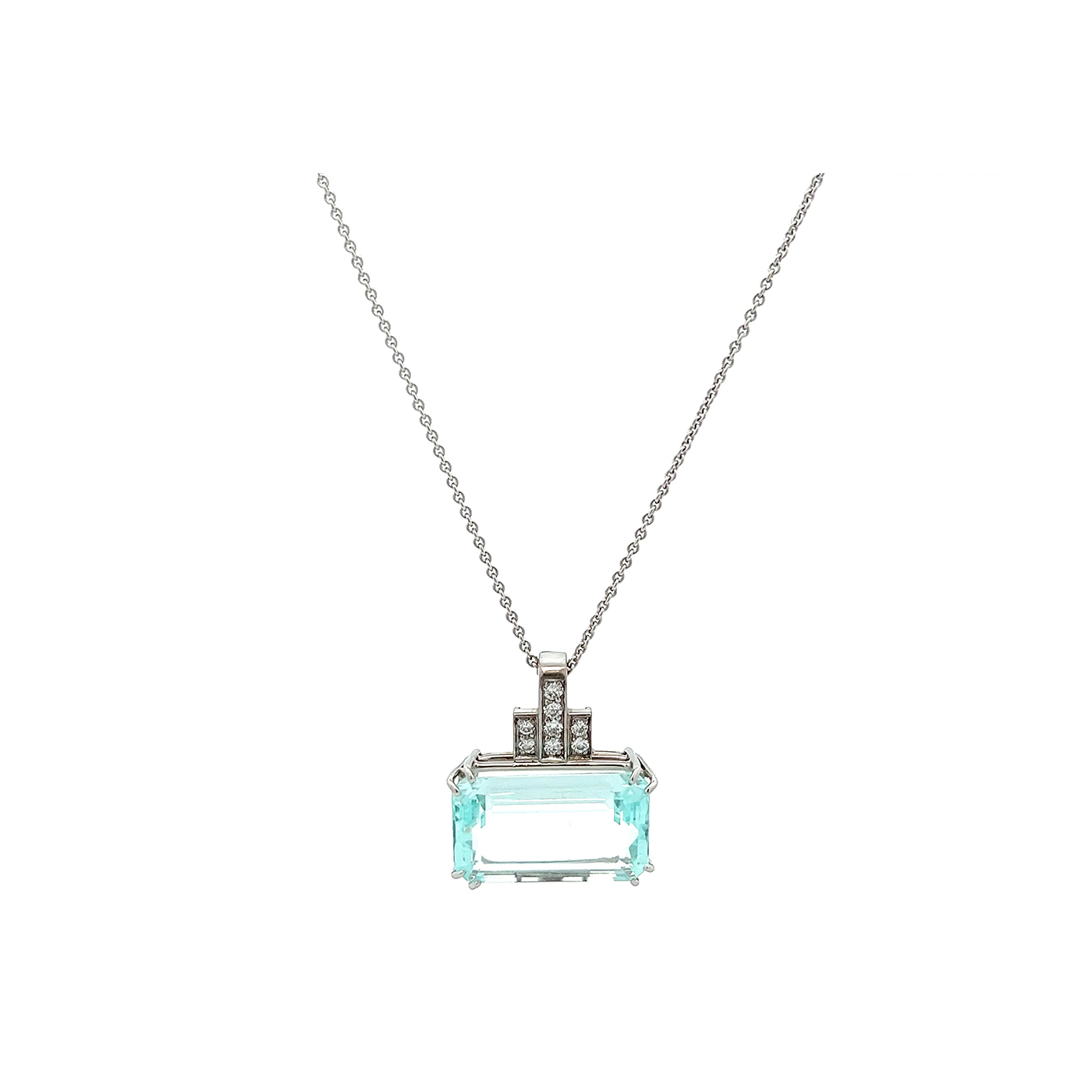 "Aqua Dream" - 14 Karat Weißgold Kette mit Platin Aquamarin Anhänger