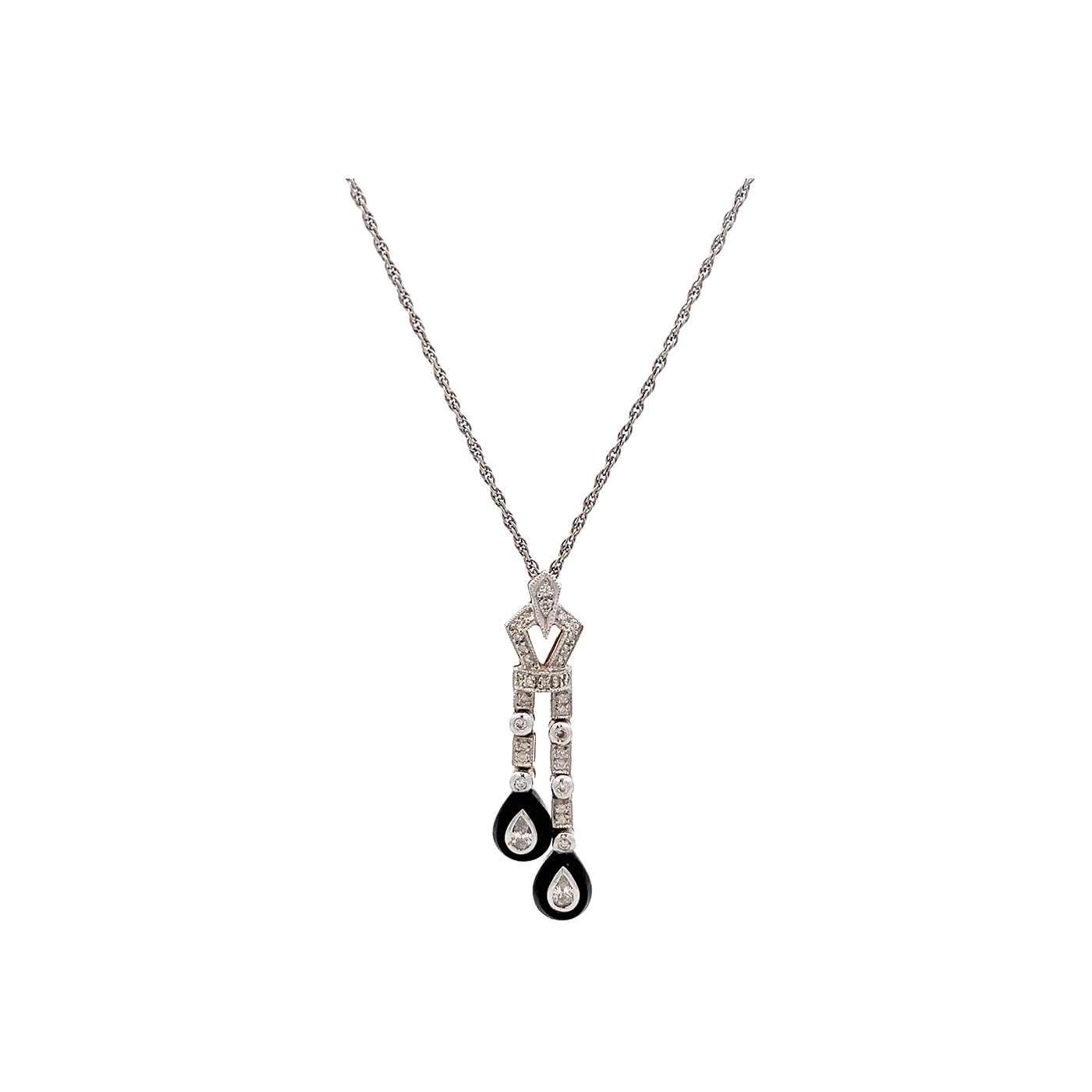 "Black Drops" - Wunderschöne 18 Karat Weißgold Kette mit Pendeln