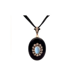 "Midnight Bloom" - Wunderschönes Medaillon aus Emaille & 14 Karat Gold