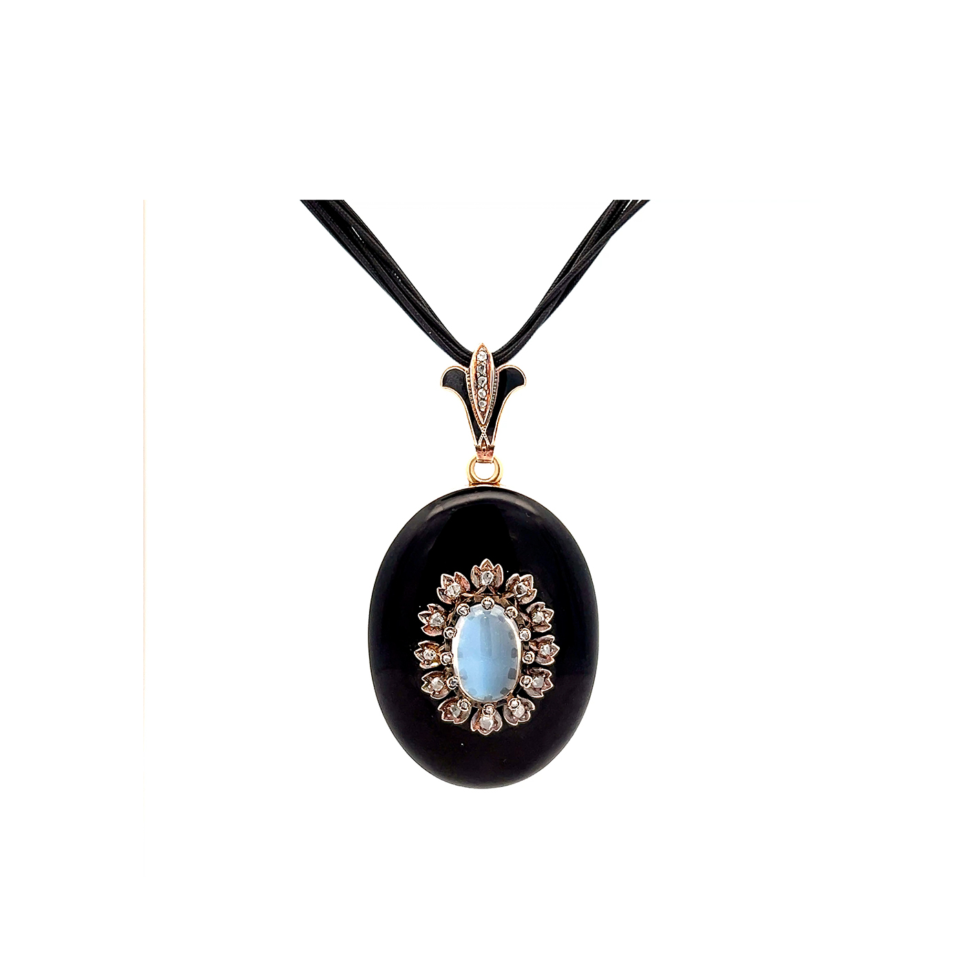 "Midnight Bloom" - Wunderschönes Medaillon aus Emaille & 14 Karat Gold