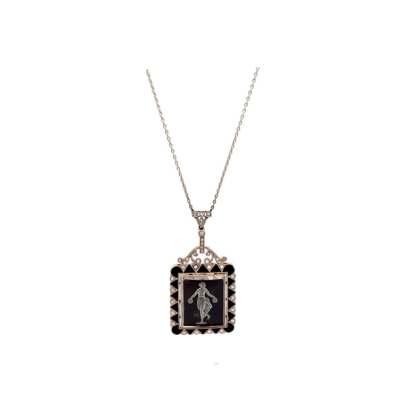 "Göttin der Anmut" - Antikes Collier 18 Karat Gold & Platin mit Damenmotiv