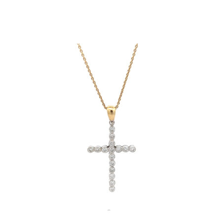 "Ewiges Strahlen" - 18 Karat Gelbgold Kette mit bicolor Kreuz Anhänger