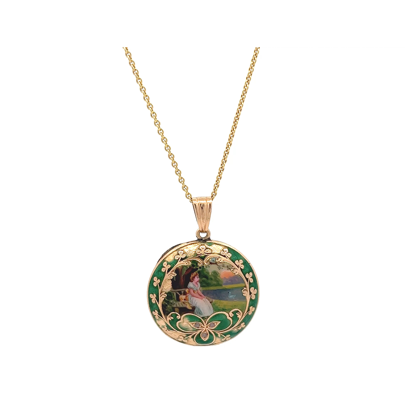 "Frühlingspoesie" - 14 Karat Gelbgold Kette mit kunstvollem Anhänger