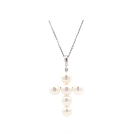 "Perlen des Glaubens" - 18 Karat Weißgold Kreuz mit Perlen