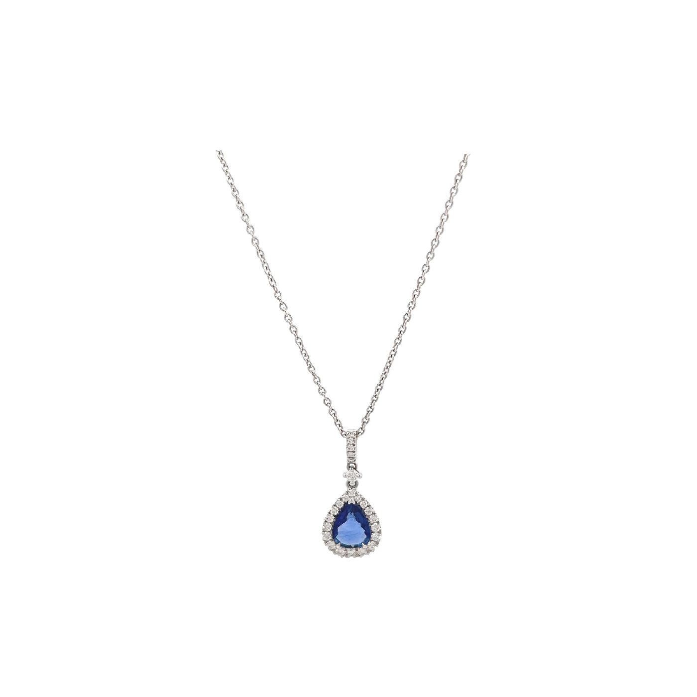 "Saphirlicht" - 18kt Weißgold Kette mit Saphir und Brillanten