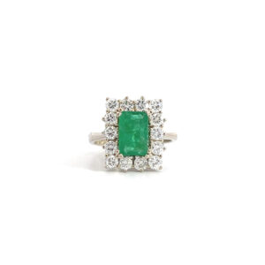 "Smaragdblüte" - 14 Karat Weißgold Vintage Ring in Blütenform