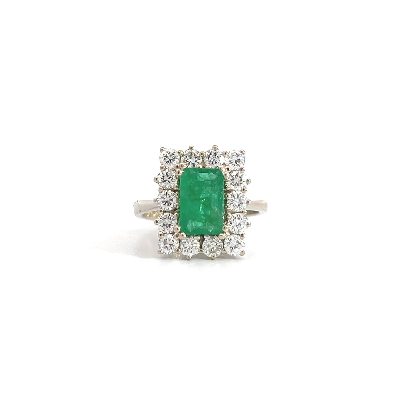 "Smaragdblüte" - 14 Karat Weißgold Vintage Ring in Blütenform