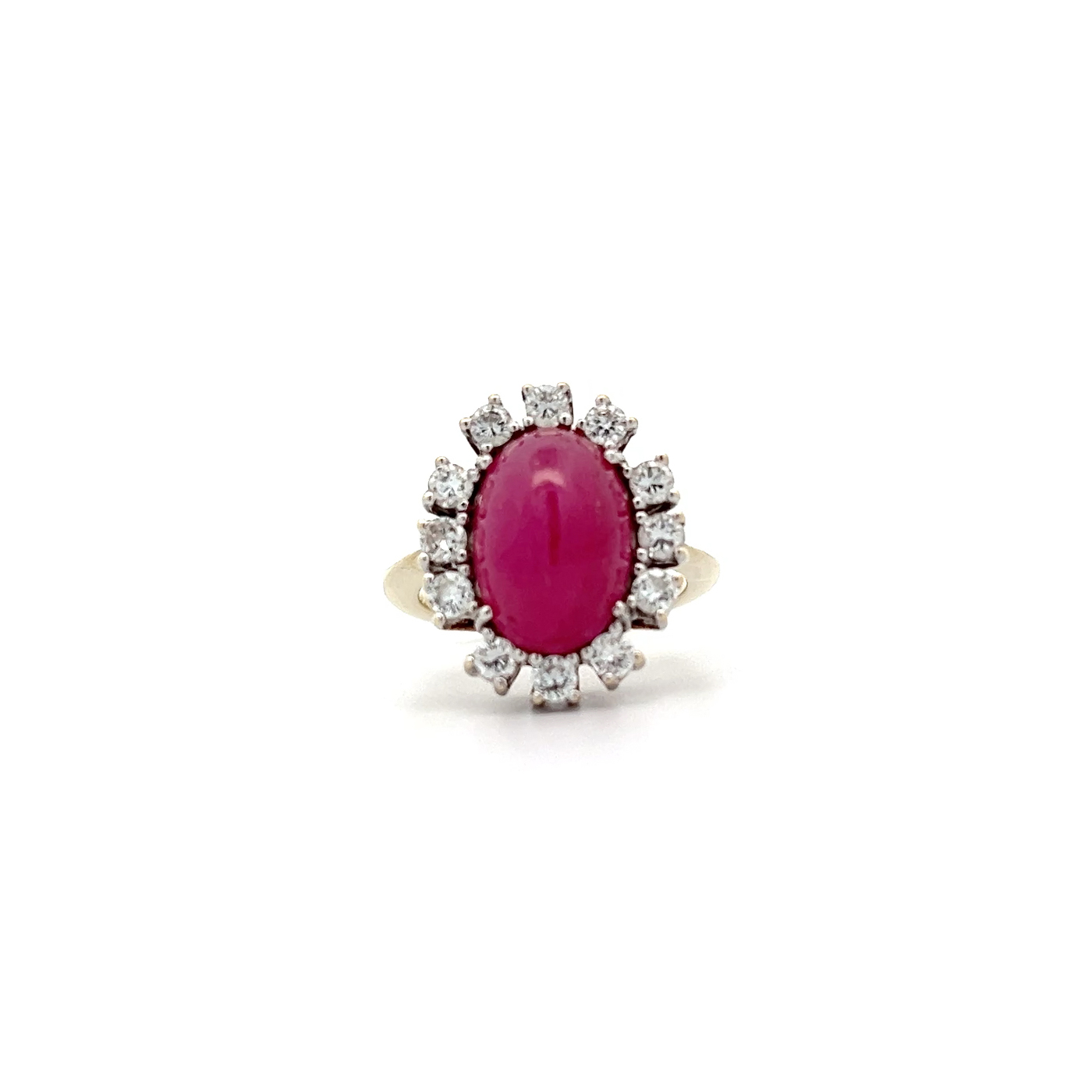 "Rose of Light" - 14 Karat Gelbgold Vintage Ring mit Rubin Cabochon