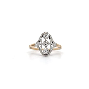 "Art Déco Traum" - Schiffchen Ring 14 Karat Gold platiniert