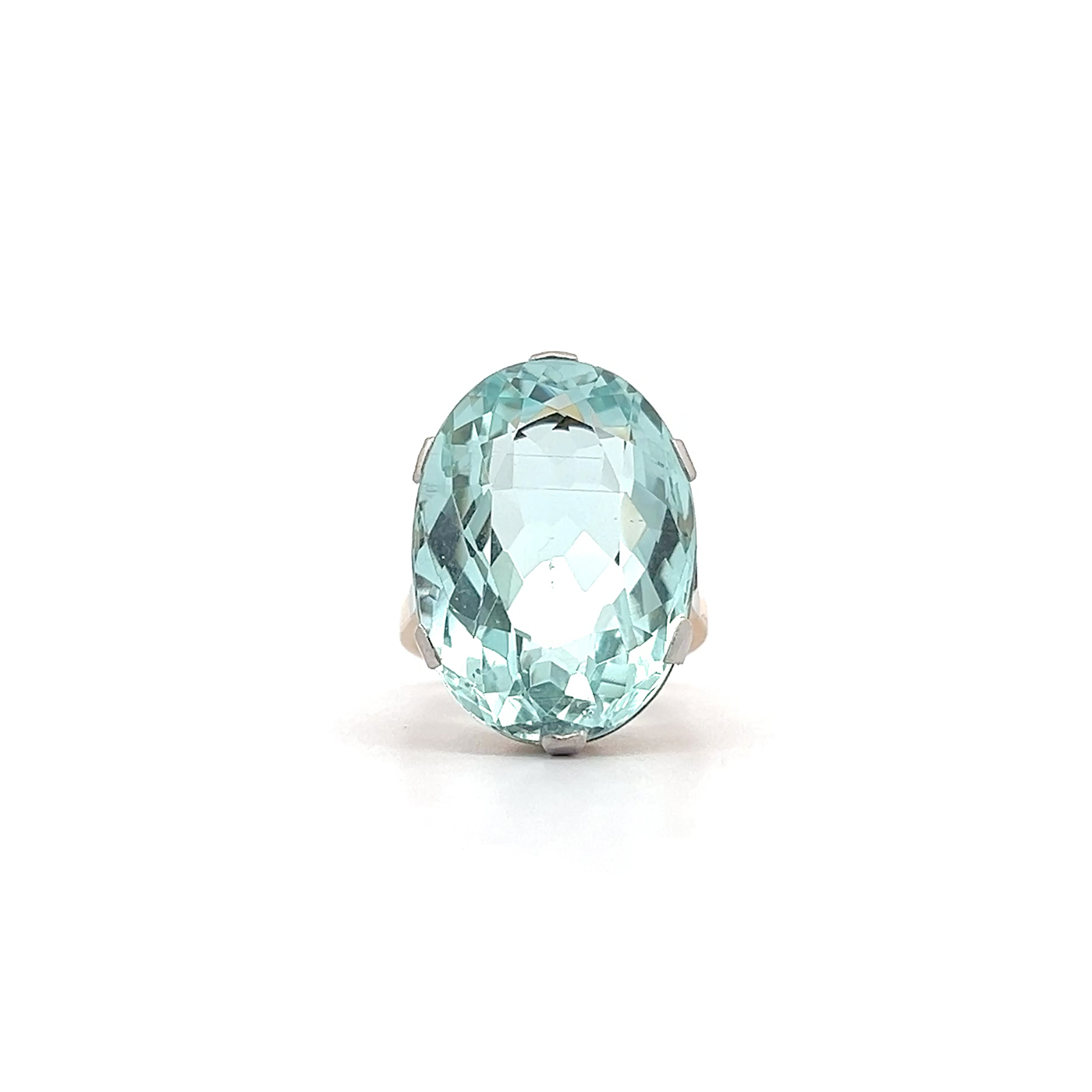 "Big Aquamarin" - Großer Vintage Ring 14 Karat Gold platiniert