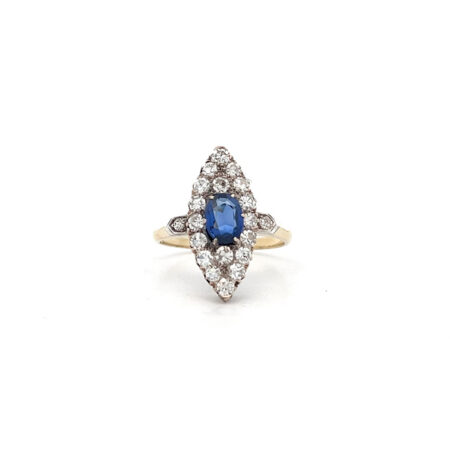"Saphir Schiffchen" - Antiker Ring 14 Karat Gold platiniert