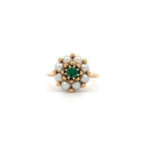 "Smaragdblüte" - 18 Karat Gelbgold Vintage Blütenring