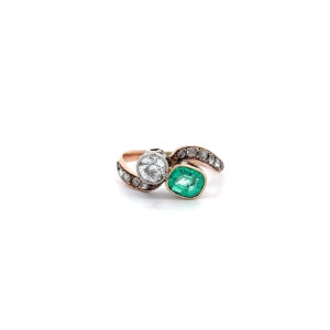 "Green Harmony" - Antiker Toi et Moi Ring in 14 Karat Gelbgold