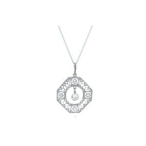 "Sternenglanz" - 14 Karat Weißgold Art Déco Anhänger mit Altschliff Diamanten
