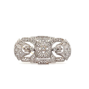 "Art Deco Lichtornament" - 18 Karat Brosche mit Diamanten im Altschliff