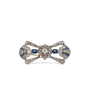 "Bleu Royale" - 18 Karat Brosche in Schleifchen Form mit Diamanten & Saphiren