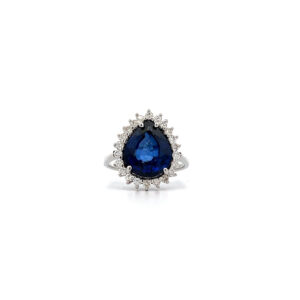 "Blue Royale" - Vintage Ring mit Saphir & Brillanten in 18 Karat Weißgold