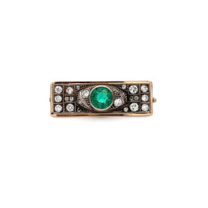 "Diamantmosaik" - 14 Karat Brosche mit Diamanten & grünem Kristall aus der Zeit um 1900