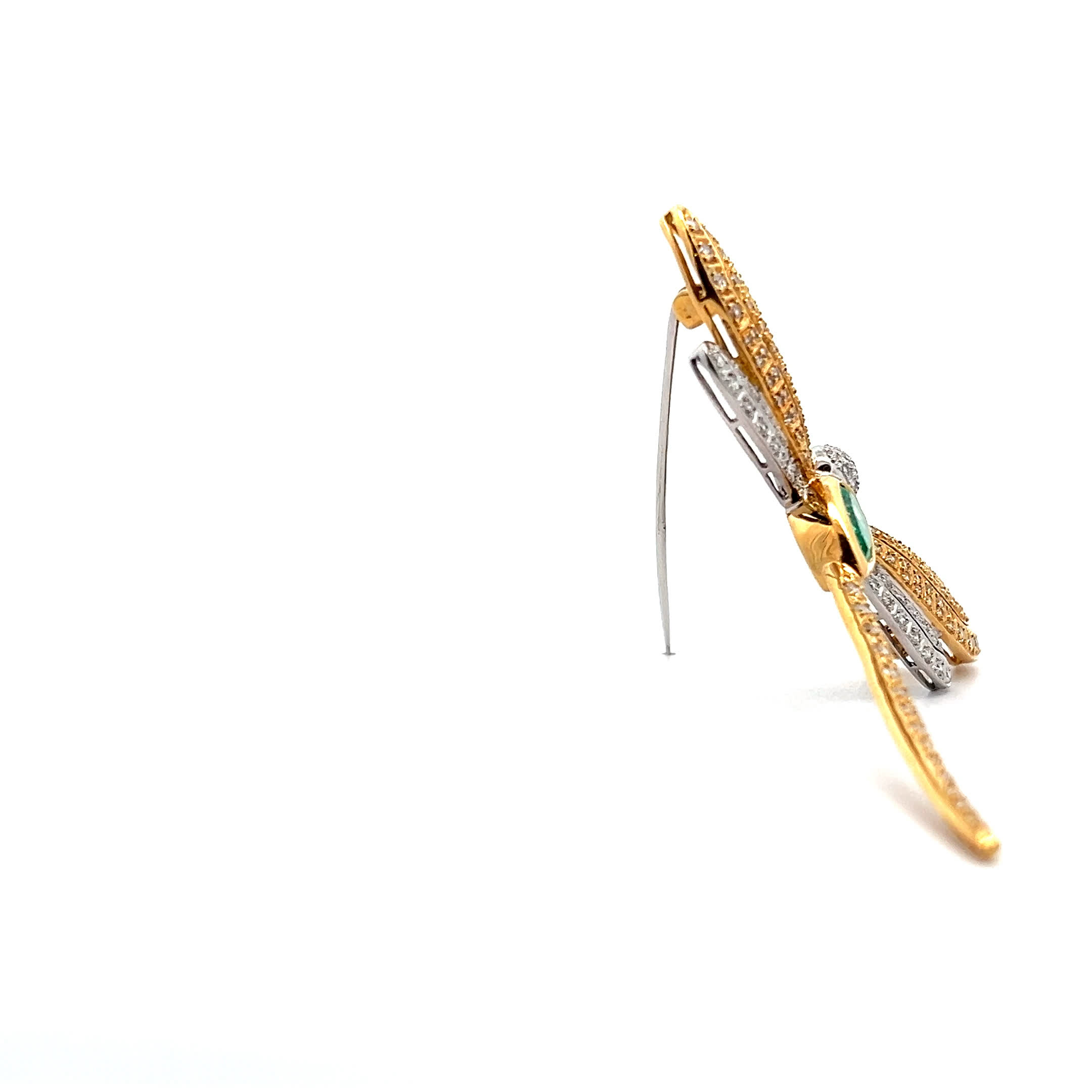 "Dragonfly" - 18 Karat bicolor Vintage Brosche mit Diamanten und Smaragd - Juwelier Steiger