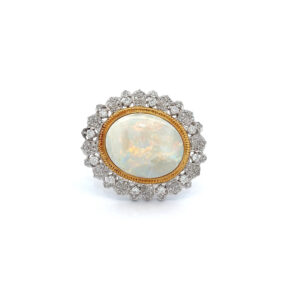 "Feuerlicht" - 18 Karat Brosche mit Opal & Diamanten