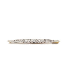 "Glanzstab des Art Deco"- 14 Karat Brosche mit Diamanten im Altschliff