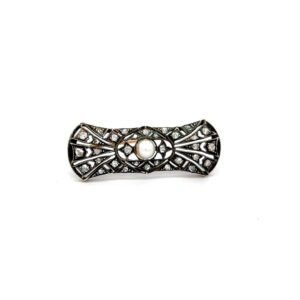 "Perlenfunkeln" - 14 Karat Brosche mit Diamanten & Perle aus der Zeit des Jugendstils