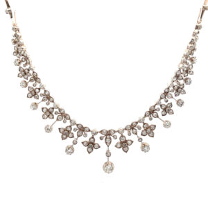 "Opernball" - Antikes Collier / Tiara mit 5.6 ct. Diamanten im Altschliff in 15 Karat Gelbgold