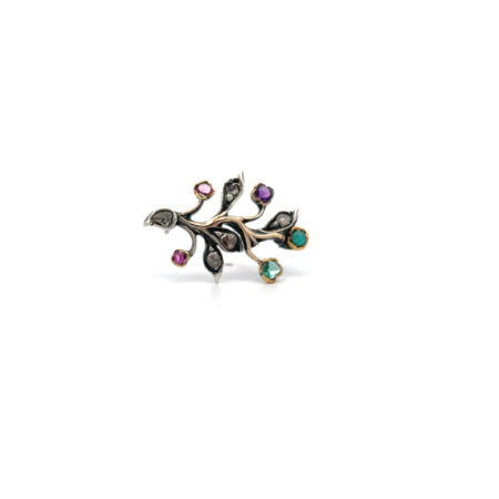 "Colorful Leaf" - Brosche Silber auf Gold