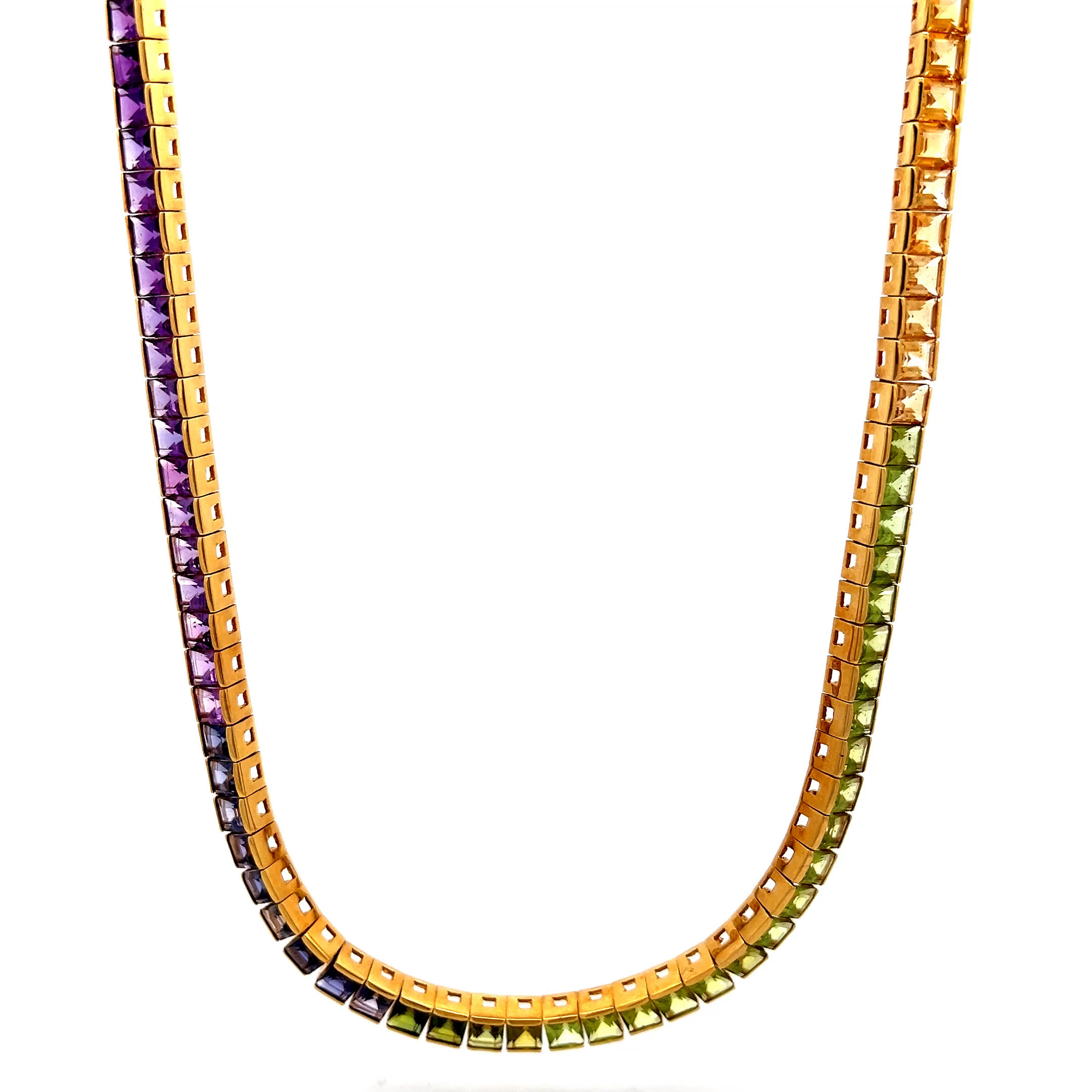 „Rainbow Colors“ – Wunderschönes Vintage Collier in 18 Karat Gelbgold
