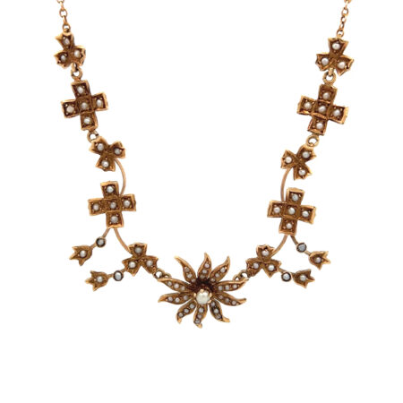 "Sonnenperle am Fluss" - Antikes Collier mit Flussperlchen