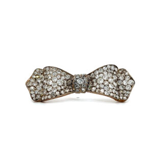 "Diamond Bow Royale"- Antike Brosche aus 14kt Gelbgold mit Diamanten